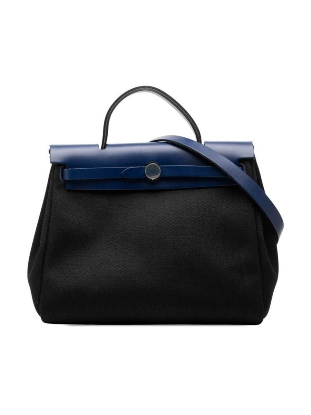 Hermes Herbag Zip 31 2-Way Shoulder Bag Black Blue Canvas Leather